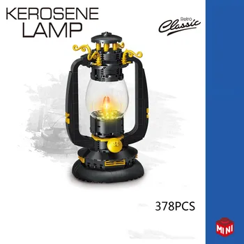Kreatívne Klasické Retro Petrolej Lampa Moc Mini Blok Zostaviť Model Budovy Tehla Vzdelávacie Hračka So Svetlom Pre Deti, Darčeky Obrázok