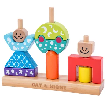 Detský Deň a Noc Montáž Stavebné Bloky Veľkých Častíc Vzdelávania v Ranom Detstve Osvietenie Puzzle Montessori Hračky Obrázok