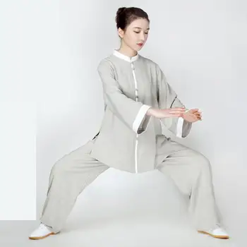 Ženy Bavlnená Posteľná Bielizeň Orientálna Tai Chi Vyhovovali Čínsky Štýl Kung Fu Wushu Bojových Umení Jednotné Výkonnosti Gymnastika Bunda, Nohavice Obrázok