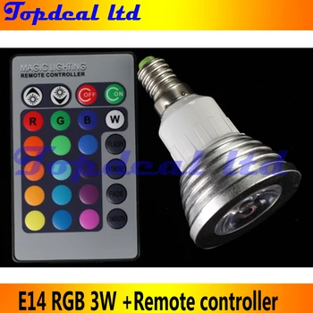 Magic Osvetlenie 16 Farieb zmeniť, E14 3W RGB LED Žiarovka + 24key Diaľkový ovládač Obrázok