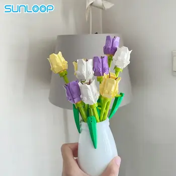 Tulipán stavebným Kytice Večné Kvetu, 3D Modelu Domáce Dekorácie Rastlín Črepníkové Kvetiny Montáž Tehly Dieťa Slávnostné Dary Obrázok