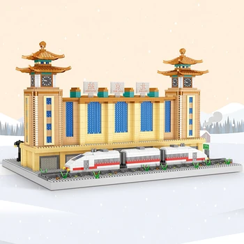 3D Model DIY Mini Diamond Kvádre, Tehly, Budova Sveta Architektúry Pekingu Železničnej Stanice Veža Vlak Hračka pre Deti, Obrázok