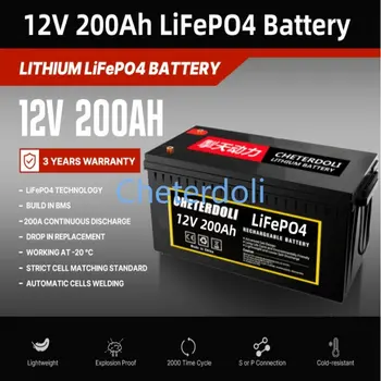 12V 200Ah LiFePO4 Batérie, Vstavané BMS Lítium Železa Fosfát Bunka Pre RV Táborníci Golf Cart Off-Road Off-Grid Solar S Nabíjačky Obrázok