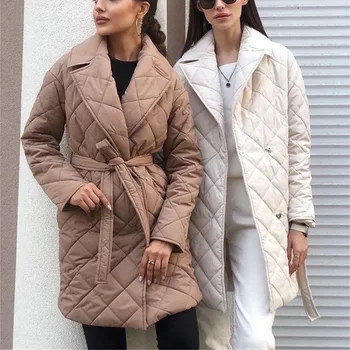 2021 Trend dlhé rovné zimná bunda ženy Bežné vrecko krídla nadol bunda žena High street mieru golier štýlový kabát Obrázok