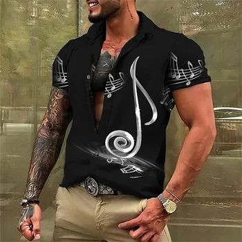 2023 nové-krátke rukávy hudby tričko klope tlačidlo tlač tesnenie Havajské košele módne sociálne ležérne pánske oblečenie top Obrázok