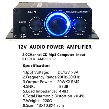 AK-170 200W+200W Domov Auto Hifi Zosilňovač Profesionálnej HiFi Stereo Audio Zosilňovač, Subwoofer Zvuk domáceho Kina Power Amp Obrázok