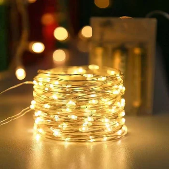 Batérie LED Reťazec Lampa 10M Vonkajšie Vianočné Dvore Svadobný Veniec Dekor Strany Záhradné Dekorácie Rozprávky na Čítanie Medený Drôt Svetlá Obrázok
