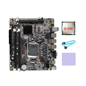 H55 Doske LGA1156 Podporuje I3 530 I5 760 Série CPU DDR3 Pamäte Doske+I3 530 CPU+SATA Kábel+Tepelná Pad Obrázok