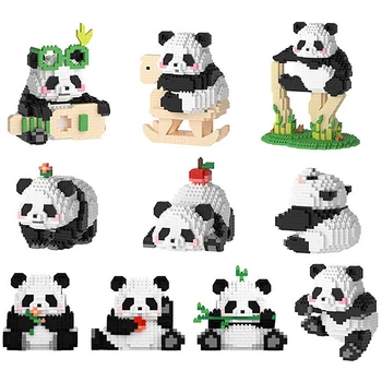 Nový Príchod Obrie Panda Kvet Stavebné Bloky Model Drobné Čiastočky Zmontované Tvorivé Cartoon Ornament Vzdelávacie Hračky Obrázok
