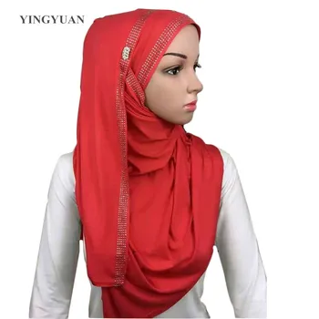 Cj62 Módne Moslimských Hijabs Hot Fix Ženy Šatka Bandana Drahokamu Príjemné Dámske Šatky Vysokej Kvality Šatkou Šátek(S Von Brošňa) Obrázok