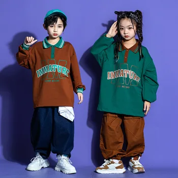 Detské Streetwear Športové Jazz Hip Hop Tanečné Kostýmy Dospievajúci Chlapci Dievčatá Dlhý Rukáv T-shirt, Jeans Cargo Nohavice Tepláky Deti Obrázok