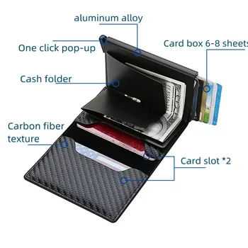 Tenký Hliníkový Peňaženka s Pružnosť Späť Puzdro ID Kreditnej Karty Držiteľ Mini RFID Peňaženky Automaticky Pop Až banková Karta Prípade Obrázok