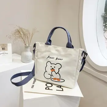 Japonský Iny Style One-Ramenný Crossbody Taška Medveď Roztomilá Kabelka, Študentka, Plátené Tašky Trieda Skladovania Big Bag Obrázok