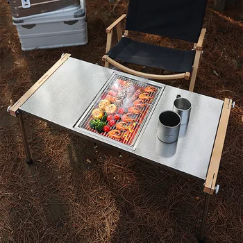 Z nehrdzavejúcej Ocele Camping Skladací Stôl Prenosné Zmes BBQ Tabuľka Vonkajší Gril Buk Tabuľka Multifunkčné Novú Tabuľku Obrázok