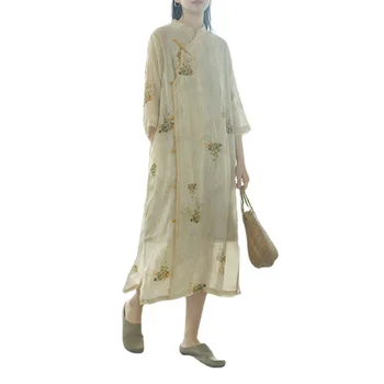 Šaty dámske Letné Umelecké Retro Cheongsam Lepší Čaj Oblečenie Národnej Štýl Chudnutie Voľné Temperament Obrázok