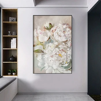 Biely Kvet Minimalistický Abstraktné Ručné olejomaľba Moderné High-end Luxusný Domov Dekor Obývacia Izba, Spálňa Wall Art bez rámu Obrázok