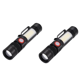 2X LED Baterka Vodotesný, Baterka Magnetické Pochodeň Zoom T6+KLAS Baterka S klipom Strane Svetla 18650 Batérie Obrázok