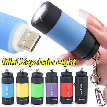 LED Mini Pochodeň Svetla cez USB Prenosné aplikácie Keychain Baterka Nepremokavé Vonkajšie Lampy, potreby na Kempovanie Turistika Silné Svetlo Baterky Obrázok
