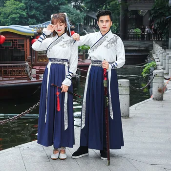 Čínske Šaty Kórejský Hanfu Biela Modrá Muži Ženy Šaty Čínsky Štýl, Cosplay Výšivky Kimono Tradičné Oblečenie Čína Obrázok