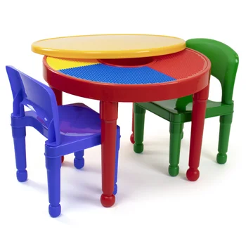 Deti 2-v-1 Plastové Suché Vymazať a Činnosť Stôl a 2 Stoličky Nastaviť, Červená, Zelená a Modrá Obrázok
