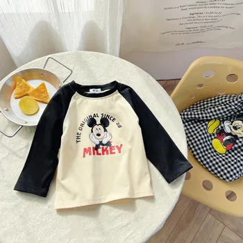 Dievčenské Bežné Dlhým rukávom Top T-shirt 2023 Jar Jeseň Cartoon Mickey Mouse Tlač Spodnej Tričko Deti Chlapčenské Pulóver 2-13 Rokov Obrázok