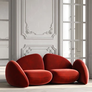 Moderné, jednoduché, kreatívne kožené dizajnér obývacia izba Domov hotel double sedacia súprava Obrázok
