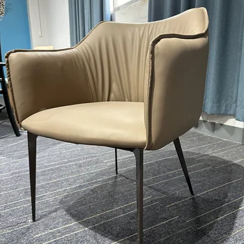XX53Italian minimalistický jedálenské stoličky domov kožené umenie zadné svetlo luxusné knihy stoličky moderný jednoduchý voľný čas stoličky predaj úrad negot Obrázok