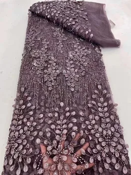 Luxusné Vyšívanie Korálkami Afriky Čipky Textílie 2023 Vysokú Kvalitu Najnovších Nigérijský Sequined Tylu Textílie Pre Francúzsky Party Šaty Šiť Obrázok