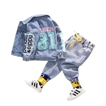 Módne Oblečenie Sady Pre Chlapca Deti Denim Jeans Bundy Na Jar Jeseň Roku 2023 Nový Obrat Spleť Písmen Výšivky Vyhovuje Obrázok