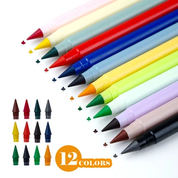 12 Farieb Nastaviť Večný Ceruzka so Náplň Neobmedzený Písanie Ceruzky Večný Vymazateľné Ceruzky, Perá pre deti Školské potreby pre maliarov Obrázok