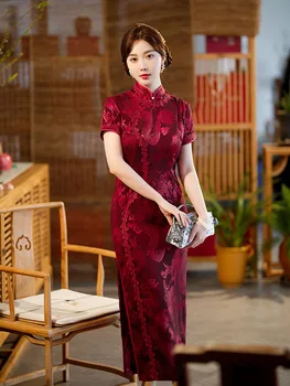 V lete roku 2023 Lepšiu Cheongsam Vintage Čínskej Tradičnej Štýl Večer Hostiny, Svadobné Šaty, Sexy, Elegantné Dlhé Qipao pre Ženy Obrázok