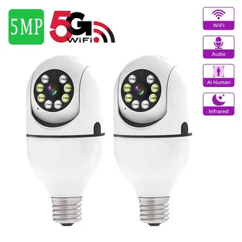 5MP E27 Žiarovka Fotoaparát 5G Wifi Dohľadu Cam Krytý Video Home Security Monitor Full Farebné Nočné Videnie AI Auto ľuďmi Obrázok