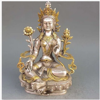 dekorácie bronz pôvodných predajní Tibete Striebro 8.86 palec /Tibete Striebra, Medi Pozlátené Tibetský Budhizmus Socha White Tara Buddha Obrázok