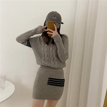 Kórejská verzia štyri-bar pletený sveter stebėtų hip sukne vyhovovali žien tb college vietor twist Obrázok