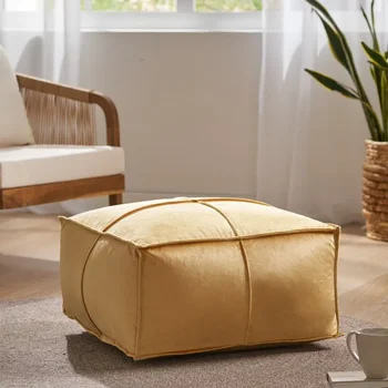 Zlato Atraktívne Honey Gold Nataša Velvet Námestie Bean Bag Osmanskej - Ideálny pre Home Decor & Komfort. Obrázok