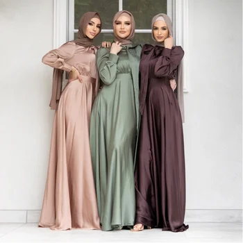 Nové dámske Šaty Moslimských Dubaj Módne Veľká Swing Saténové Šaty Obrázok