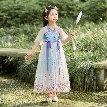 Čínske Tradičné Gázy Výšivky Hanfu Šaty Dievčatá Kawaii Tang Vyhovovali 2023 Lete Nové detské Šaty Princezná Cosplay Obrázok