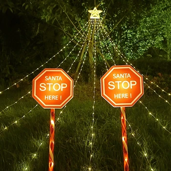 Solárne, Vianočné Stop Sign Svetla Vonku Dovolenku LED Osemhranné Záhrady Trávnik Nádvorie Atmosféru Strany Dovolenku Dekorácie, Lampy Obrázok