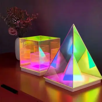 RGB 3D Cube Akryl Nočné Svetlo, USB LED Dekoratívne Stolové Svietidlo pre Domáce Obývacia Izba, Bar, Klub, Stolný Atmosféru Svetla. Obrázok