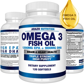 Omega 3 Rybí Olej 120 Kapsúl Doplnok pre Zlepšenie Pamäte & Srdca Zdravie, Zdravie Mozgu, Kostí & Spoločná Podpora Obrázok