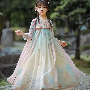 Hodváb Hanfu Deti, Dievčatá, Deti Víla Princezná Šaty Kimono Čínske Tradičné Šaty Ľudový Tanec Cosplay Kostým Hanfu pre Dievča Obrázok