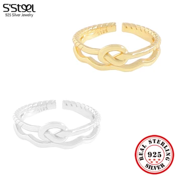 S'STEEL Reálne 925 Silver Dvojvrstvové Uzol Krúžok Resizable Krúžky Pre Ženy Retro Trendov Produkty 2023 Príslušenstvo Jemné Šperky Obrázok