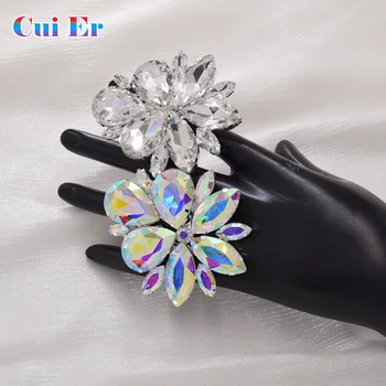 Veľká veľkosť 6*6.8 cm Crystal AB sklenenými kamienkami veľké ženy veľkosti prsteňov nastaviteľné šperky krúžok pre svadobné šperky, šperky Obrázok