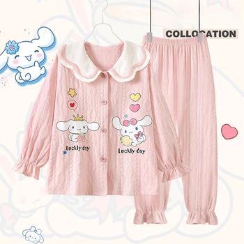 Kawaii Sanrio Anime Kuromi Cinnamoroll Moje Melódie Deti Dlhým rukávom Pyžamo Jar Jeseň Dievčatá Bavlna Pohodlný Domov Pyžamá Obrázok
