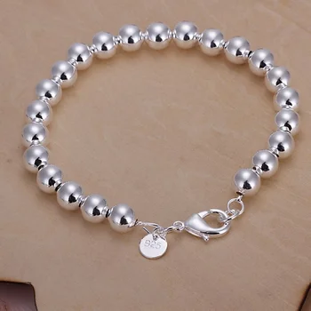 veľkoobchod kvalitnú módu 925 Sterling Silver náramok Šperky kúzlo 8MM reťazca perličiek Náramky darčeky pre ženy, svadobné 20 cm Obrázok