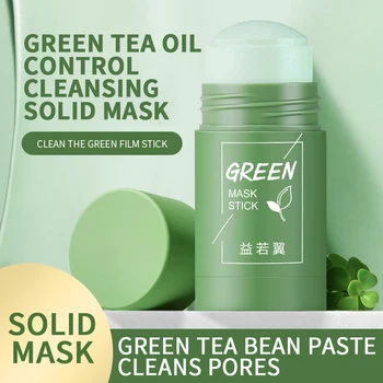 Zelený Čaj Pevné Masku Na Tvár Čistenie Stick Maska Hydratačná Oil Control Čistenie Odstrániť Blackhead Akné Tvár Starostlivosť O Pleť, Make-Up Obrázok