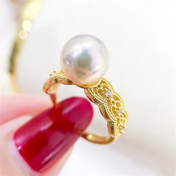 DIY pearl príslušenstvo S925 mincový striebro šperky vydlabaných zlatý prsteň prázdny držiak na Uchytenie 8-11 mm korálky Obrázok