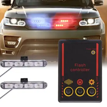 Auto Gril LED Politík Svetlo, Stroboskop Červeno Modrý Núdzové Bezdrôtové Diaľkové Ovládanie Varovanie Lampa Multi Mode Oslňujúci zábleskové Svetlo Obrázok