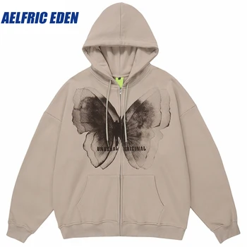 Aelfric Eden Ghost Motýľ Grafickým Kapucňou, Bunda, Kabát Hip Hop Streetwear Kapucňou 2023 Harajuku Bavlna Zip Až Bunda S Kapucňou, Obrázok