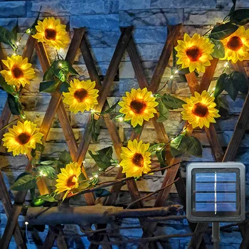 Vonkajšie Slnečné Kvet Slnečnice Svetlá Pre Záhradné Dekorácie String Led Vodotesný Simulácia Víla Svetlo Na Terasu Svadobné Party Obrázok